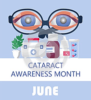 Cataract awareness month is celebrated in June. Glaucoma disease and nephropathy problems. Ophthalmologist, oculist