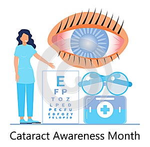 Cataract awareness month is celebrated in June. Glaucoma, nephropathy problems photo