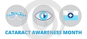 Cataract awareness month is celebrated in June. Glaucoma, nephropathy problems photo
