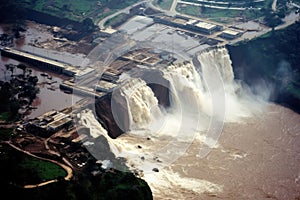 Catastrophic dam failure resulting in a massive flood destruction. Generative AI