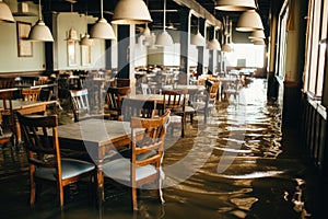 Catastrophic flooding in a coastal city in Europe due to a sea level rise. Global warming consequences.