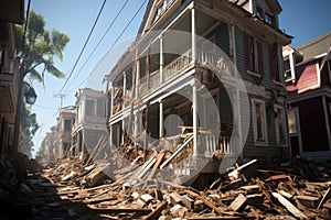 Catastrophic flooding in a coastal city in the USA due to a sea level rise. Global warming consequences.