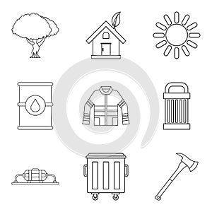 Catastrophic icons set, outline style