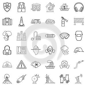 Catastrophic icons set, outline style