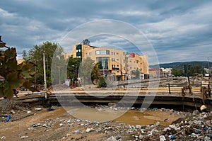 catastrophic storm in the city,Volos, Greece ,September 30, 2023.climate change .Krafsidonas torrent ,flood from bad weather