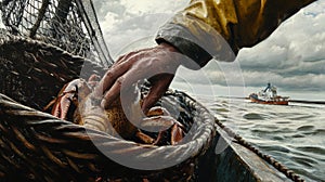 Catch of the Day: Fresh Lobster in Fisherman's Hand photo