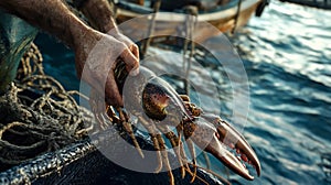 Catch of the Day: Fresh Lobster in Fisherman's Hand photo