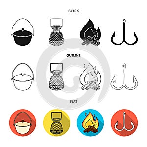 Catch, hook, mesh, caster .Fishing set collection icons in black,flat,outline style vector symbol stock illustration web