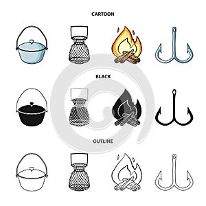 Catch, hook, mesh, caster .Fishing set collection icons in cartoon,black,outline style vector symbol stock illustration