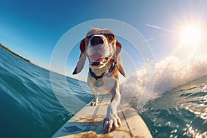 Catch the Wave: Adorable Beagle Dog Masters Surfing with Shades - Generative AI