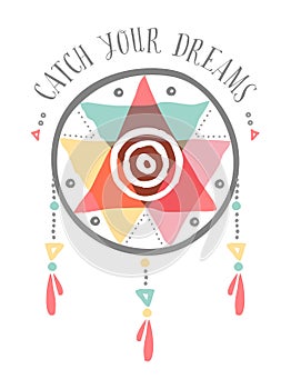 Catch your dreams boho tribal color dreamcatcher