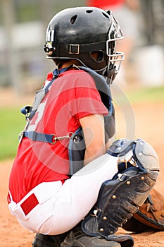 Catcher in red jersey