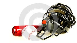 Catchers Helmet and bat with ball