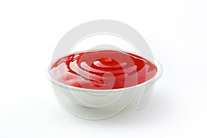 Catchup in a dish white background