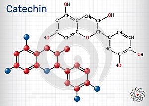 Catechin, Epicatechin, flavonoid, C15H14O6 molecule. It is flavanol, a type of natural phenol and antioxidant. Structural chemical photo