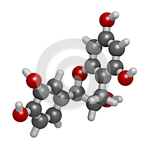 Catechin herbal antioxidant molecule. 3D rendering. Atoms are represented as spheres with conventional color coding: hydrogen photo