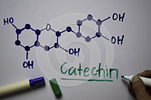 Catechin molecule write on the white board. Structural chemical formula. Education concept photo