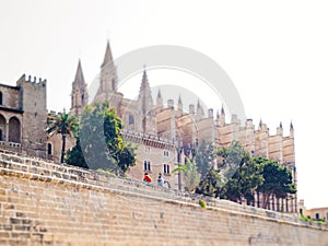 Catedral-Baslica de Santa Mara in Palma, Mallorca, Spain with tourist resting at photo