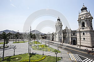 Catedral BasiÂ­lica de Lima en Plaza Mayor, Lima, Peru photo