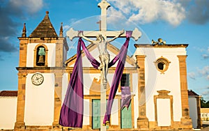 Catedral Nossa Senhora Da VitÃ³ria Cathedral of Our Lady of Victory - the oldest church in Oeiras, Brazil decorated for Easter