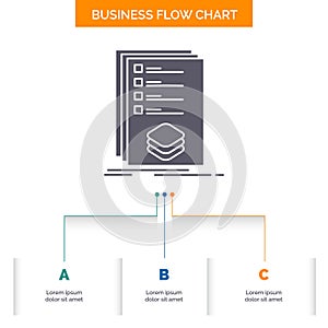 Categories, check, list, listing, mark Business Flow Chart Design with 3 Steps. Glyph Icon For Presentation Background Template