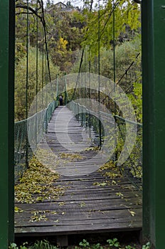 Catenary bridge over river Iskar in the autumn, Iskar defile, Lakatnik