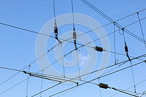 catenary under blue sky for electrified trains