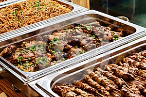 Catering Buffet Asian Food Dish with Meat photo