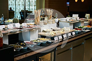 Catering buffet food in hotel restaurant, close-up. Celebration