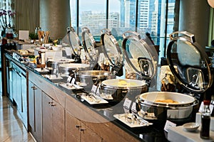 Catering buffet food in hotel restaurant, close-up. Celebration