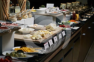 Catering buffet food in hotel restaurant, close-up. Celebration