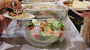 Catering buffet food in restaurant on traditional hindi wedding. Close up view