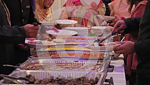 Catering buffet food in restaurant on traditional indian wedding
