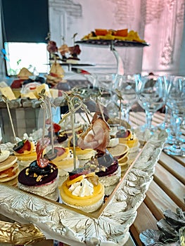 Catering Buffet Table Appetizers and Fruit Platter at Event