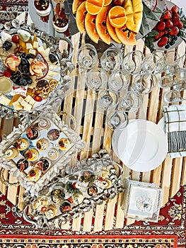 Catering Buffet Table Appetizers and Fruit Platter at Event