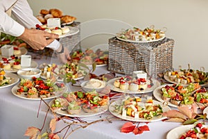 Catering buffet table with a delicious food