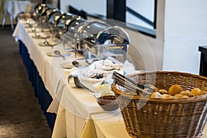 Catering buffet table with delicious food Assortment of fresh pastry