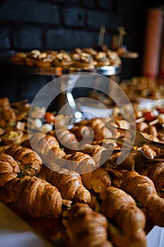 catering, buffet. table setting with appetizer