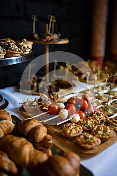 catering, buffet. table setting with appetizer