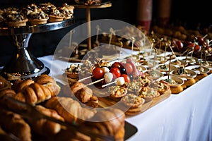 catering, buffet. table setting with appetizer