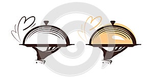 Catering, cloche logo. Icon for design menu restaurant or cafe. Vector illustration photo