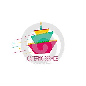 Catering colorful logo with wedding cake -concept of food delivery for any celebrations