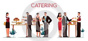 Catering concept illustration. Idea of food service at the hotel.