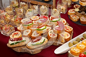 Catering food, colorful canapes