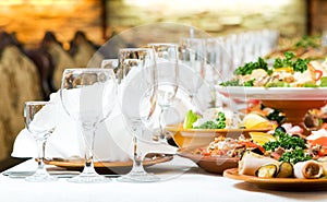Catering food table set decoration