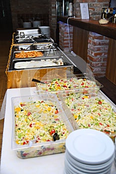 Catering food for wedding or anniversary on buffet table