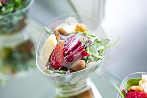 Catering Food Wedding Event Table. Buffet line in Wedding. Delicious appetizer close-up.