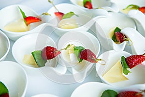 Catering Food Wedding Event Table. Buffet line in Wedding. Delicious appetizer close-up.