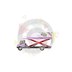 Catering highloader or lift truck with colorful triangles on white isolated background, vector illustration to make prints, logos