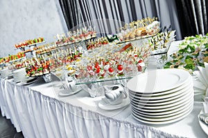 Catering service table with food set